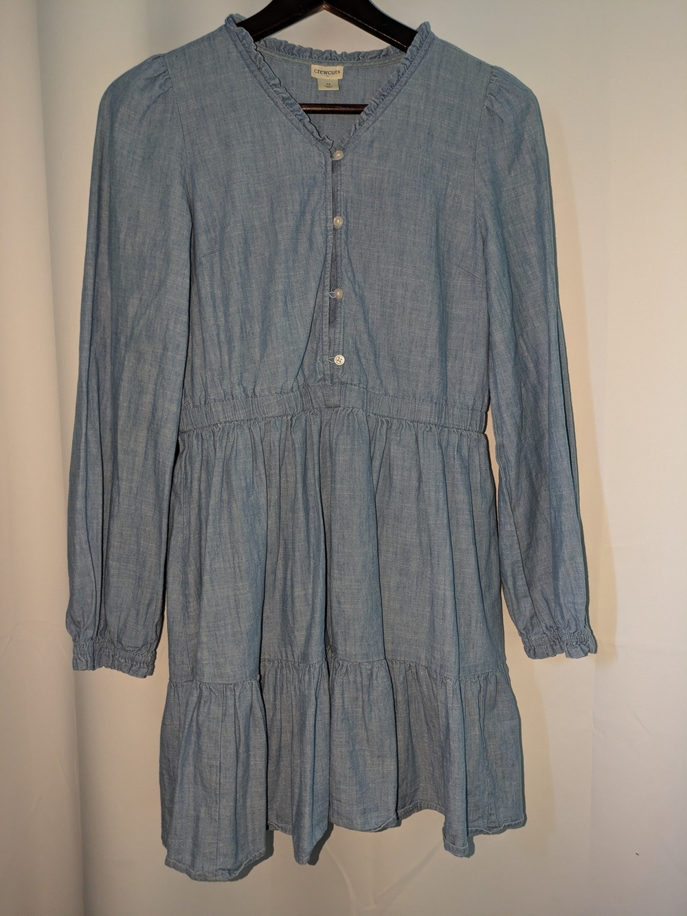 Crewcuts Factory Girl's Light Blue Chambray Dress with Ruffle Trim